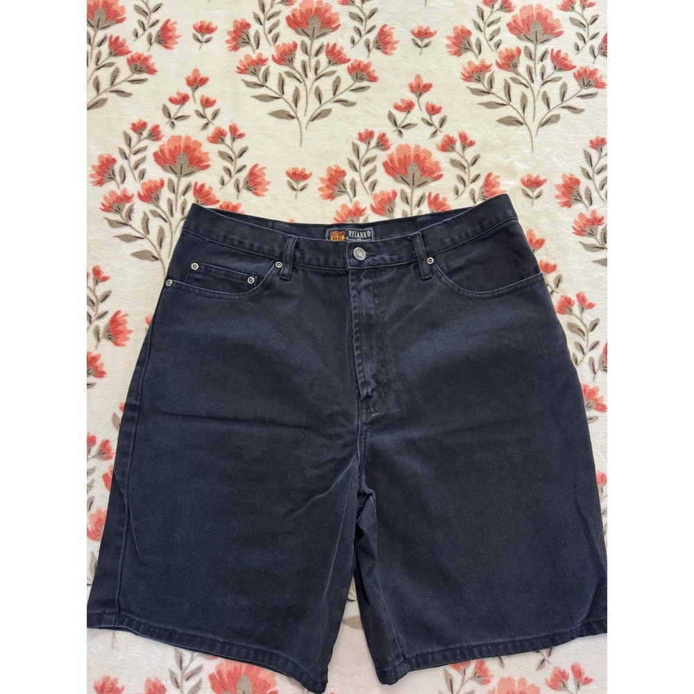 Route 66 Mens Relaxed Fit Denim Shorts Black Cotton Size 34 Faded Vintage Style